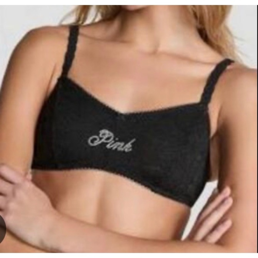Victoria's Secret PINK Le Wink Black Lace Rhinestone Bralette Adjustable Strap S